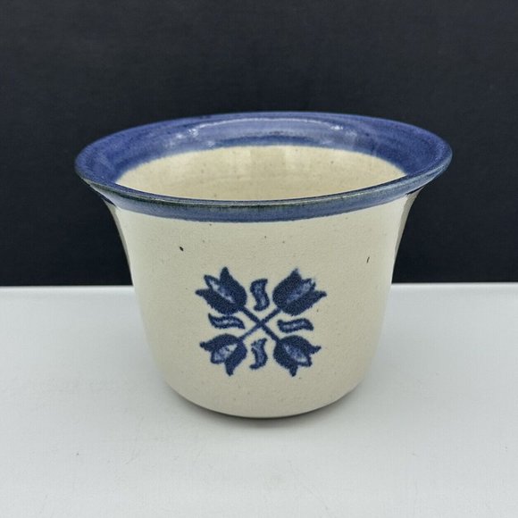 Brinker Pot Stoneware Dip Bowl Crock Cobalt Blue Dutch Tulip Flying Pig VTG 1981 - Picture 1 of 8